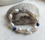 8pcs 10-12.5mm Baroque pearls Braclet: Extreme luster mirrored, 8”, S925 silver Braclet with Crystal Kyanite.