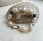8pcs 10-12.5mm Baroque pearls Braclet: Extreme luster mirrored, 8”, S925 silver Braclet with Crystal Kyanite.