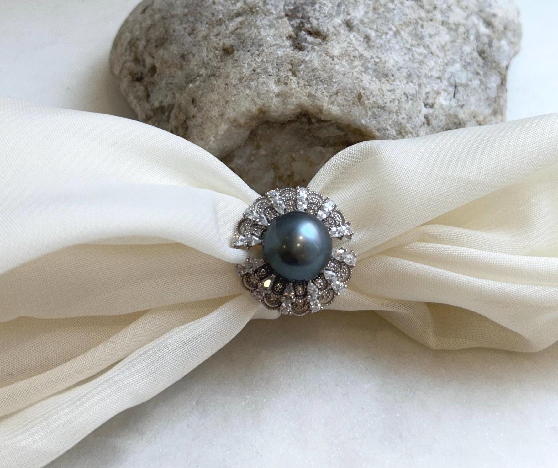 12.9mm Tahitian ocean Pearl Floral Ring: Extreme luster mirrored, 2.3cm Dia, Quite Thick S925 Silver Adjustable Ring.