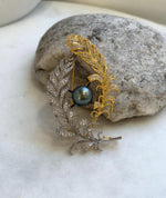 Tahitian Ocean Pearl Vintage Brooch Pendant 2in1: Extreme Luster, 10.3mm, peacock hunter green pearl, S925 silver chain not included.