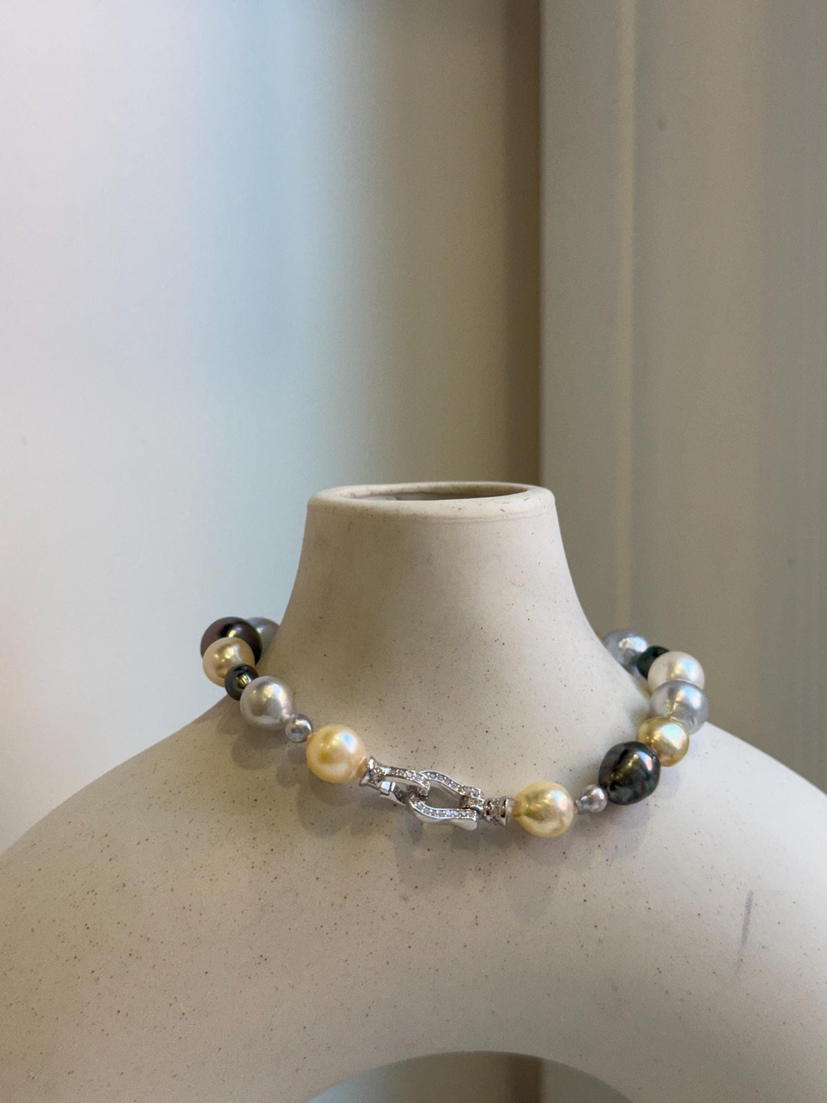 Elly’s Multicolor Ocean Pearls Bracelet: 21pcs South Sea Golden White Tahitian Akoya Pearls, Extreme luster, 3.8-9.5mm, 7.7” knot, gift for her office wear