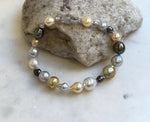 Elly’s Multicolor Ocean Pearls Bracelet: 21pcs South Sea Golden White Tahitian Akoya Pearls, Extreme luster, 3.8-9.5mm, 7.7” knot
