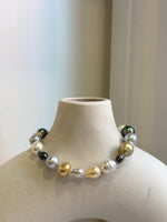Elly’s Multicolor Ocean Pearls Bracelet: 21pcs South Sea Golden White Tahitian Akoya Pearls, Extreme luster, 3.8-9.5mm, 7.7” knot, gift for her Valentine’s Day