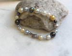 Elly’s Multicolor Ocean Pearls Bracelet: 21pcs South Sea Golden White Tahitian Akoya Pearls, Extreme luster, 3.8-9.6mm, 7.8” knot, gift for her