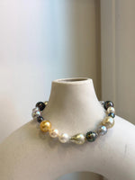 Elly’s Multicolor Ocean Pearls Bracelet: 21pcs South Sea Golden White Tahitian Akoya Pearls, Extreme luster, 3.8-9.6mm, 7.8” knot, gift for her birthday