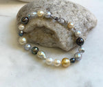 Elly’s Multicolor Ocean Pearls Bracelet: 21pcs South Sea Golden White Tahitian Akoya Pearls, Extreme luster, 3.8-9.6mm, 7.8” knot, gift for her daily wear bracelet