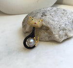 Tahitian Platinum ocean pearl Cat brooch pendant 2in1: Extreme strong luster mirrored, 10.3mm. s925 silver chain not included.