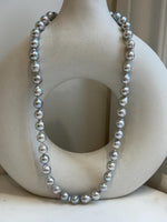 18.8” 41pcs Akoya Blue Silver Ocean pearls long necklace:  Extreme luster, 8.3-8.9mm, Hand knotted, S925 silver necklace strand.