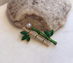 Akoya ocean pearl Bamboo brooch pendant 2in1: Extreme luster mirrored, 7.3mm, Blue silver. s925 silver chain not included.