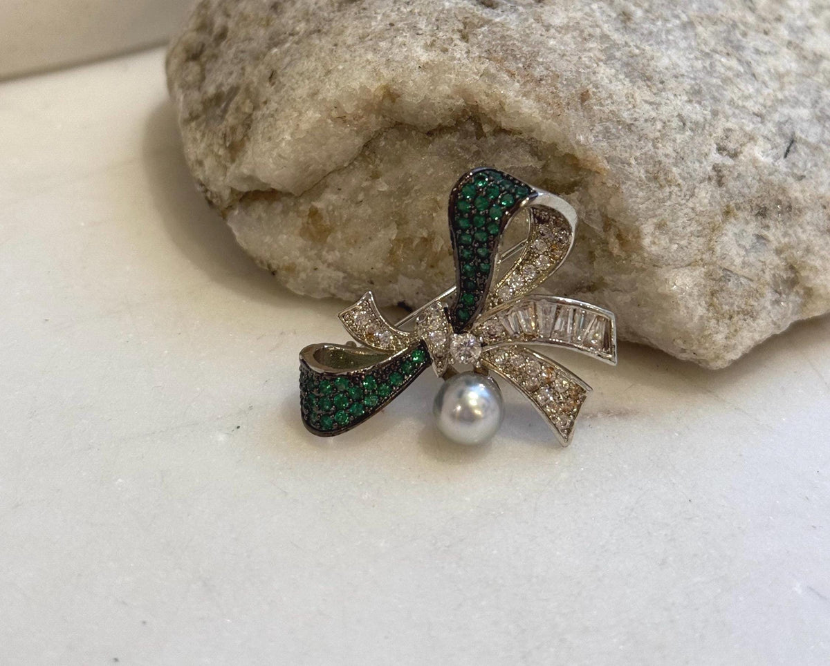 Akoya ocean pearl Butterfly bow brooch pendant 2in1: Extreme luster mirrored, 7mm, Blue silver. s925 silver chain not included. gift for her birthday