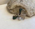 Akoya ocean pearl Butterfly bow brooch pendant 2in1: Extreme luster mirrored, 7mm, Blue silver. s925 silver chain, grey brooch