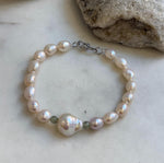 Elly’s 16pcs 7.1-13.1mm Baroque oval pearls Braclet: Extreme luster mirrored, 8”, S925 silver Braclet. gift for her