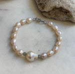 Elly’s 16pcs 7.1-13.1mm Baroque oval pearls Braclet: Extreme luster mirrored, 8”, S925 silver Braclet. gift for her