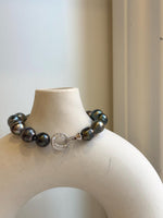 Elly’s 10.1-11.7mm 14pcs Tahitian Ocean peacock green huber Pearls Bracelet: Extreme luster, 8.1” knotted. Pearl jewelry idea.