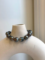 Elly’s 10.1-11.6mm 14pcs Tahitian Ocean peacock platinum Pearls Bracelet: Extreme luster, 7.8” knotted. Pearl jewelry idea. gift for her anniversary