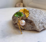 Elly’s 12.3mm Edison Light Rose pearl Lotus leaf brooch: Extreme luster mirrored, 3.3x5.2cm, pearl jewelry. gift for her