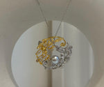 Akoya ocean pearl Floral brooch pendant 2in1: Extreme luster mirrored, 7.4mm, Blue silver. s925 silver chain not included.