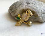 Elly’s South sea deep golden ocean pearl Owl brooch pendant 2in1: Extreme luster mirrored, 8.6mm, s925 silver chain not included. gift for her daily brooch
