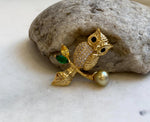 Elly’s South sea deep golden ocean pearl Owl brooch pendant 2in1: Extreme luster mirrored, 8.6mm, s925 silver chain not included. gift for her holiday