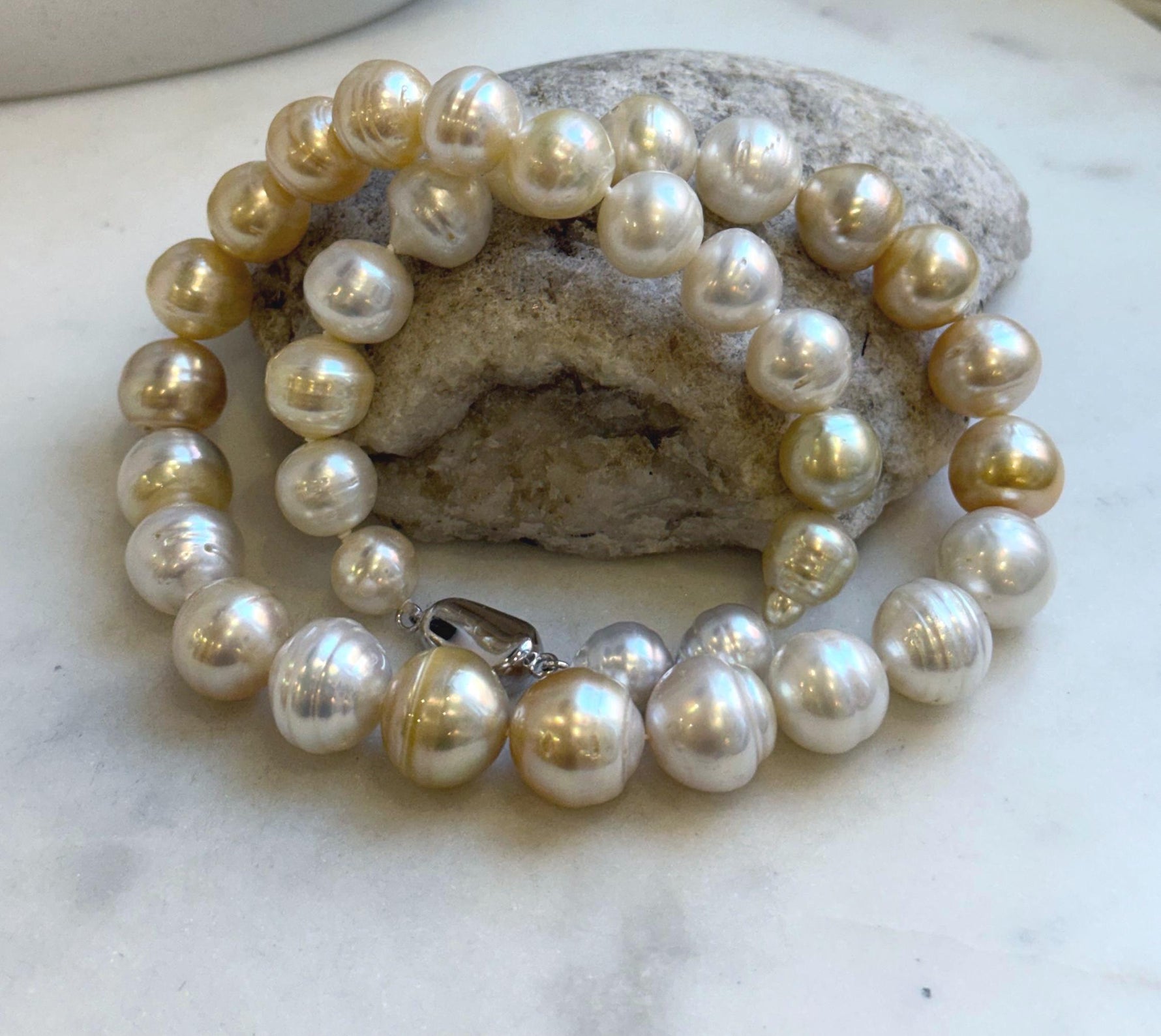 9.8-14.8m 36pcs South sea Golden Australian Ocean pearls necklace choker:  Extreme luster, Hand knotted 18.9”, S925 silver necklace strand. gift for her retirement