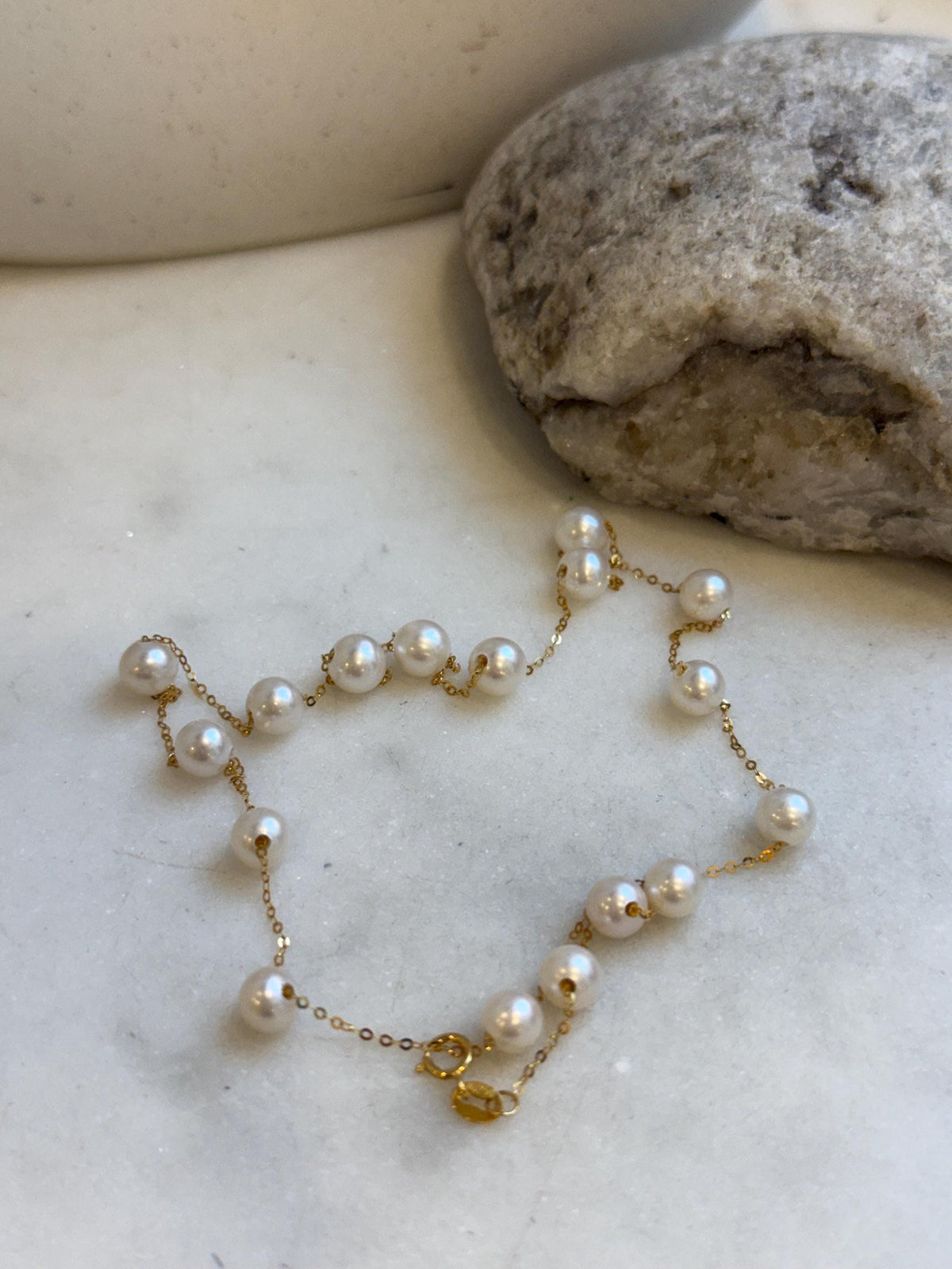 Elly’s 17pcs white Pearls Satellite Necklace: 5.4-6mm, 17.5”. S925 silver necklace set. Pearl jewelry idea. Gift for her