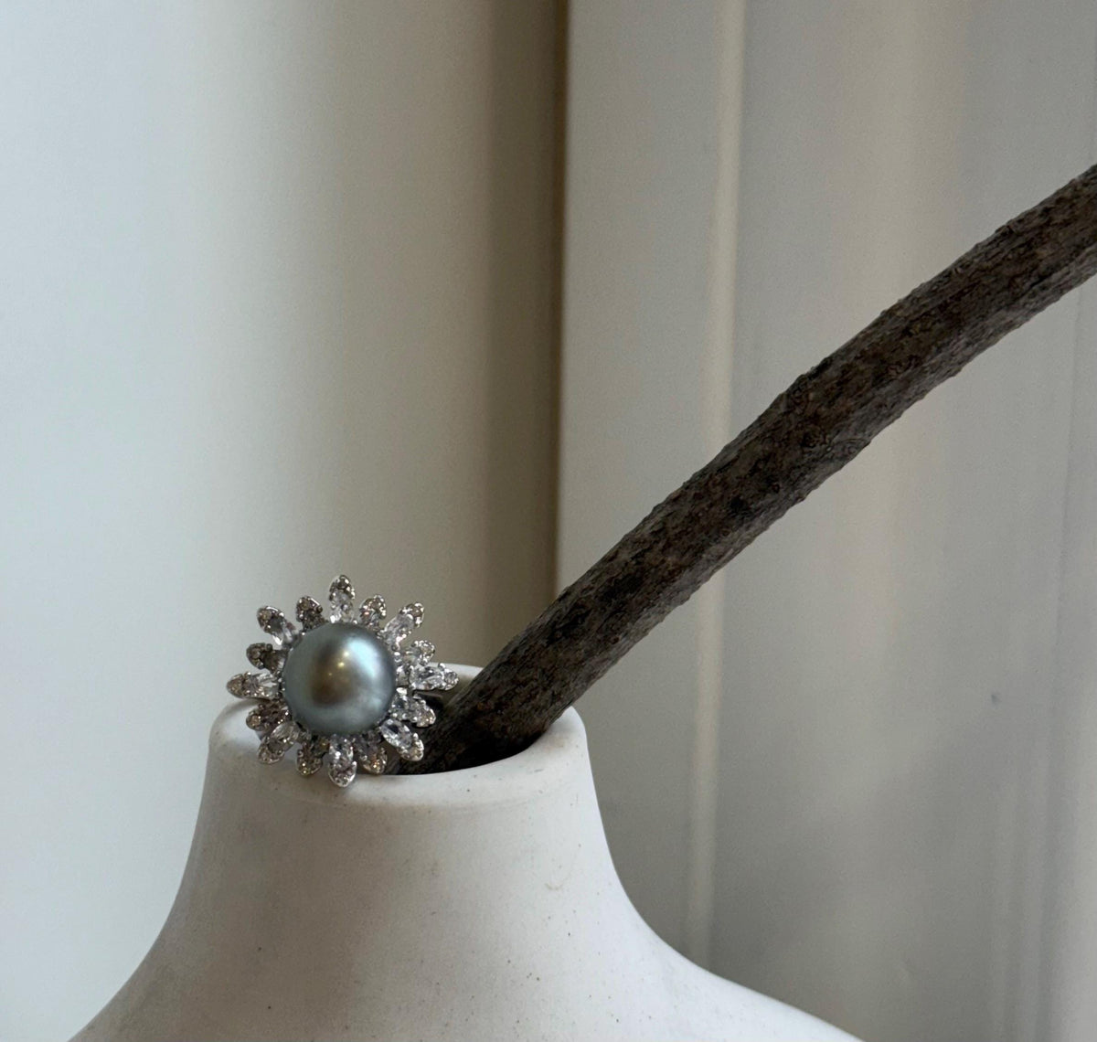10.1mm Tahitian Ocean Platinum Pearl Ring: Extreme luster mirrored, S925 silver Floral adjustable Ring.
