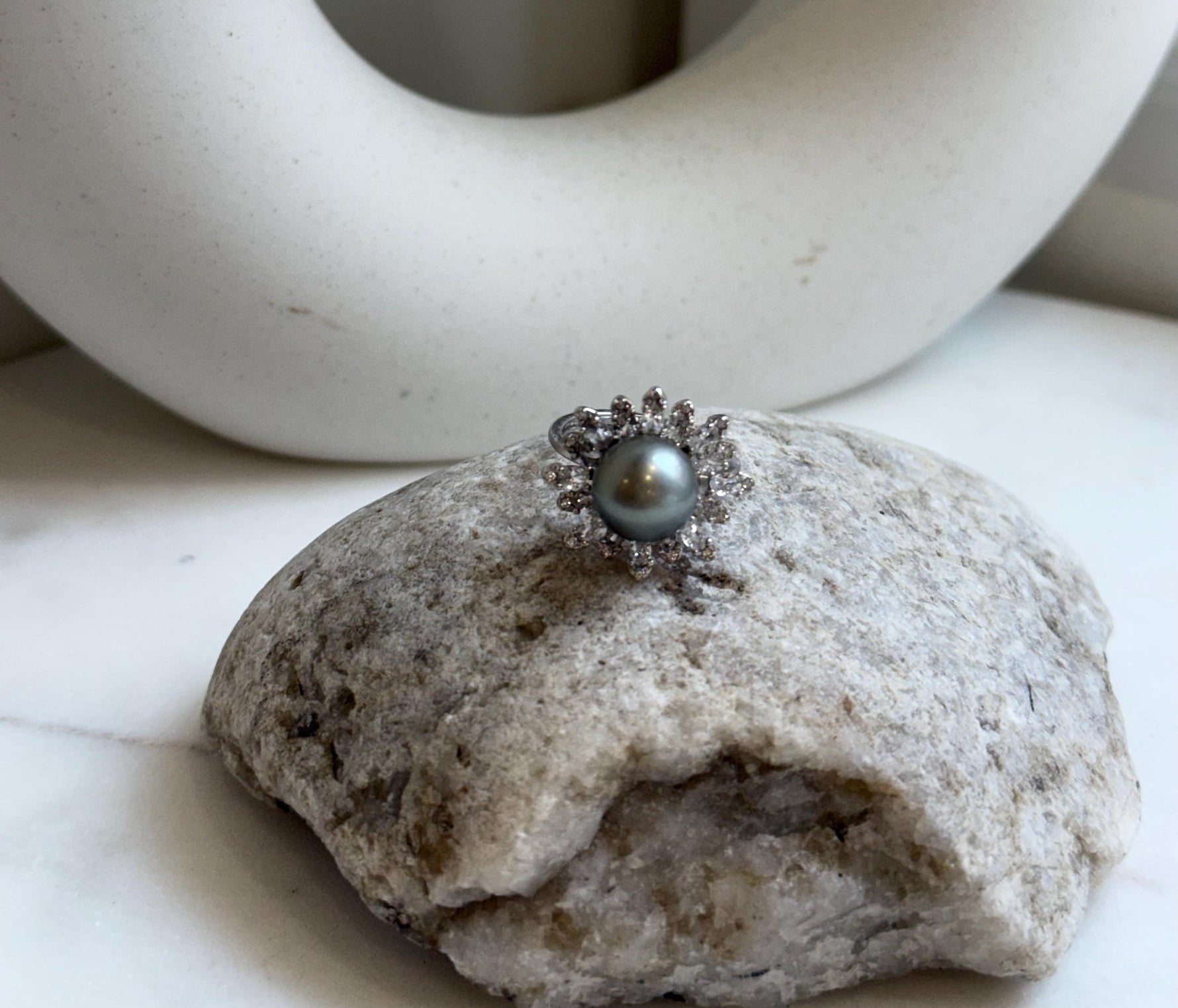10.1mm Tahitian Ocean Platinum Pearl Ring: Extreme luster mirrored, S925 silver Floral adjustable Ring.