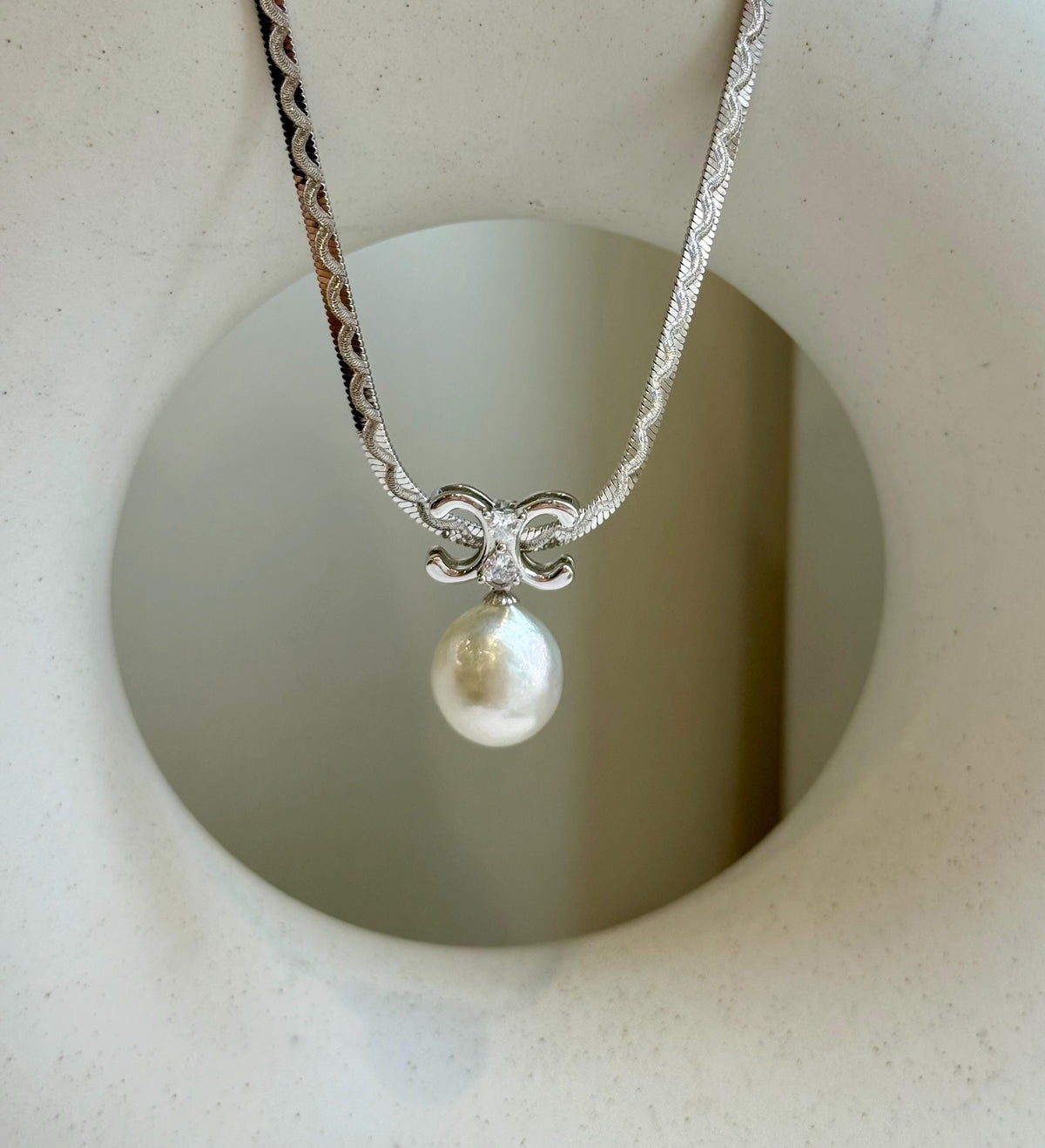 12.7mm Australian Ocean white Pearl  Pendant Necklace Set: Extreme luster mirrored, S925 silver Chain Set. gift for her birthday