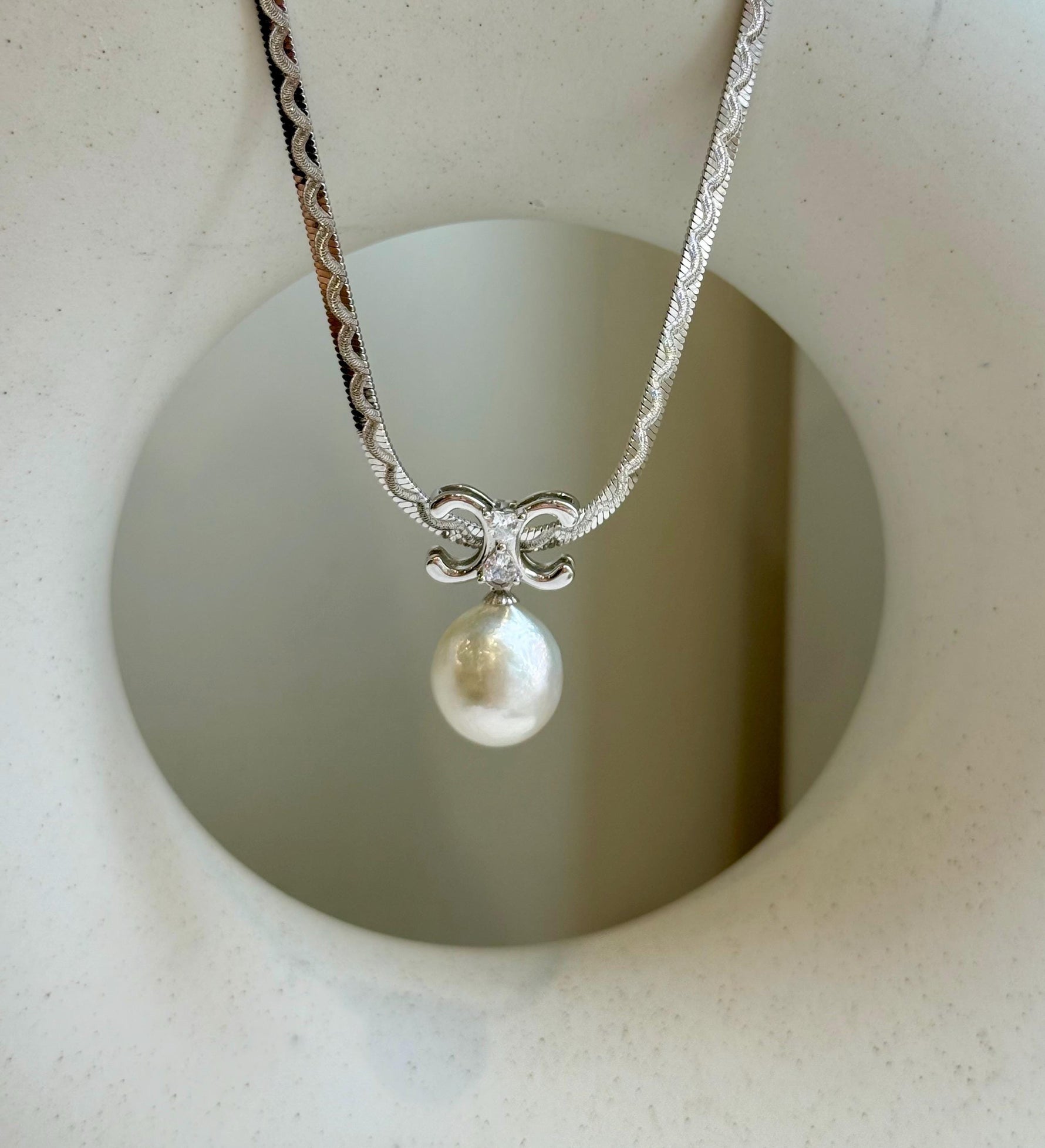12.7mm Australian Ocean white Pearl  Pendant Necklace Set: Extreme luster mirrored, S925 silver Chain Set. gift for her birthday