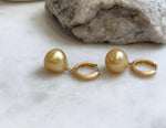 Elly’s 12.4mm South sea ultra golden ocean Pearls Earrings hoops: Extreme luster mirrored, 3cm high, S925 silver cool earrings hoops. gift for her  daily earrings