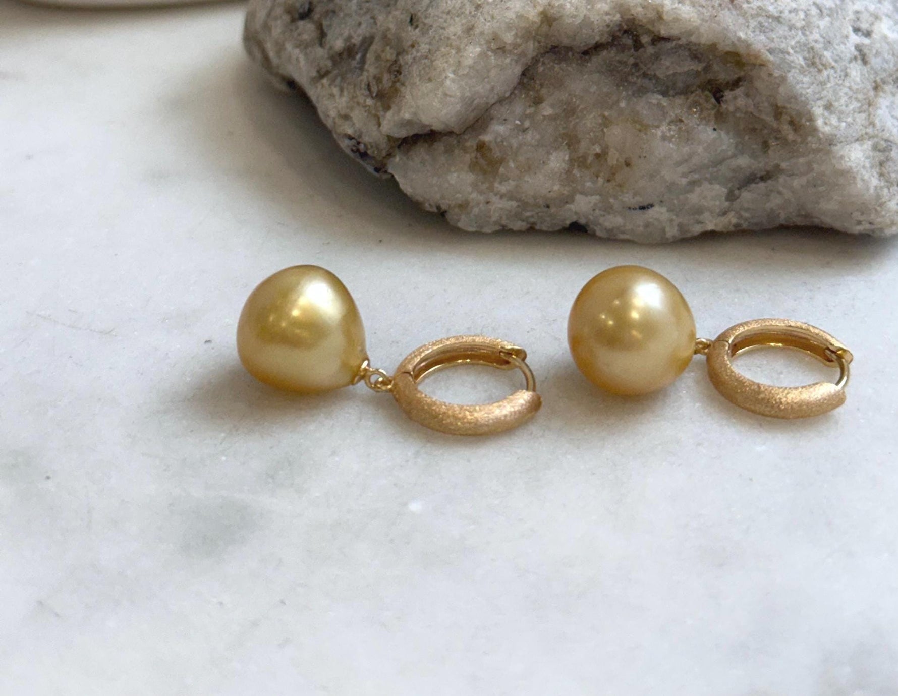 Elly’s 12.4mm South sea ultra golden ocean Pearls Earrings hoops: Extreme luster mirrored, 3cm high, S925 silver cool earrings hoops. gift for her  daily earrings