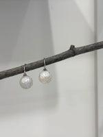 Elly’s 12mm Australian ocean White Carved Pearls Earrings High heel Hooks: Extreme luster Mirrored, S925 silver minimalist earrings. gift for her  daily wear