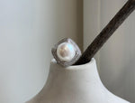 13.6mm Freshwater Edison cold white round pearl Ring:  Extreme luster mirrored, S925 silver adjustable ring. Pearl Jewelry Idea. gift for her