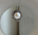 14.1mm white Edison Pearl pendant: Extreme luster mirrored, 2.1cm, S925 silver pendant chain set. Pearl Jewelry Idea. Gift for her.