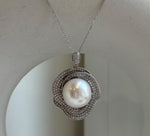 14.1mm white Edison Pearl pendant: Extreme luster mirrored, 2.1cm, S925 silver pendant chain set. Pearl Jewelry Idea. Gift for her.