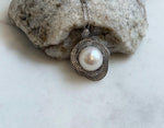 14.1mm white Edison Pearl pendant: Extreme luster mirrored, 2.1cm, S925 silver pendant chain set. Pearl Jewelry Idea. Gift for her anniversary