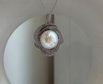 14.1mm white Edison Pearl pendant: Extreme luster mirrored, 2.1cm, S925 silver pendant chain set. Pearl Jewelry Idea. Gift for her.
