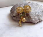 Elly’s 9.6mm South Sea deep Gold Pearl Sunflower Brooch Pendant 2in1: Extreme luster mirrored, 3.2x5cm, gift for her