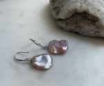 Freshwater Keshi pearls Earrings: Extreme luster mirrored, Rose Mint Iridescent, 15.5-16.3mm, S925 silver earrings hooks.Pearl Jewelry Idea.