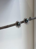 Elly’s 10.4mm Tahitian Peacock green ocean pearls earrings: Extreme luster mirrored, S925 silver fireworks earrings. Pearl jewelry. gift for her holiday