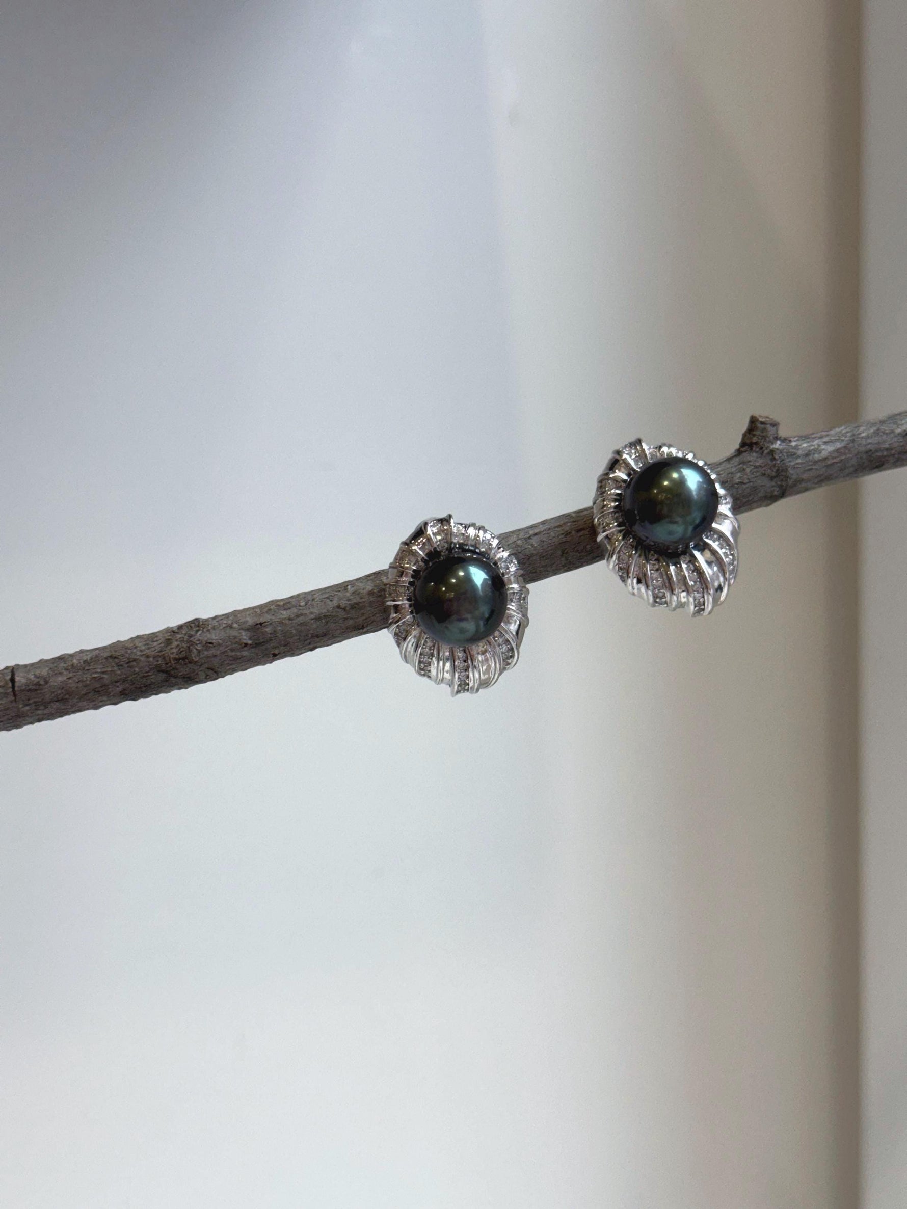 Elly’s 10.4mm Tahitian Peacock green ocean pearls earrings: Extreme luster mirrored, S925 silver fireworks earrings. Pearl jewelry. gift for her holiday