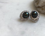 Elly’s 10.4mm Tahitian Peacock green ocean pearls earrings: Extreme luster mirrored, S925 silver fireworks earrings. Pearl jewelry. gift for her office wear