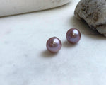Elly’s 13.1mm Rose Mauve Edison Pearls Earrings Studs: Extreme luster Mirrored, S925 silver earrings studs. Pearl jewelry.