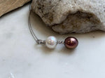 Elly’s Double 11.3-11.4mm Edison Pears Pendant: Extreme luster mirrored, white antique gold pearls, 4.1cm, s925 silver necklace set.