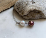 Elly’s Double 11.3-11.4mm Edison Pears Pendant: Extreme luster mirrored, white antique gold pearls, 4.1cm, s925 silver necklace set.