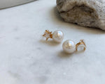 Elly’s 12.2mm Edison white Pearls Star Moon Earrings: Extreme luster Mirrored, 2.2cm high, S925 silver earrings.