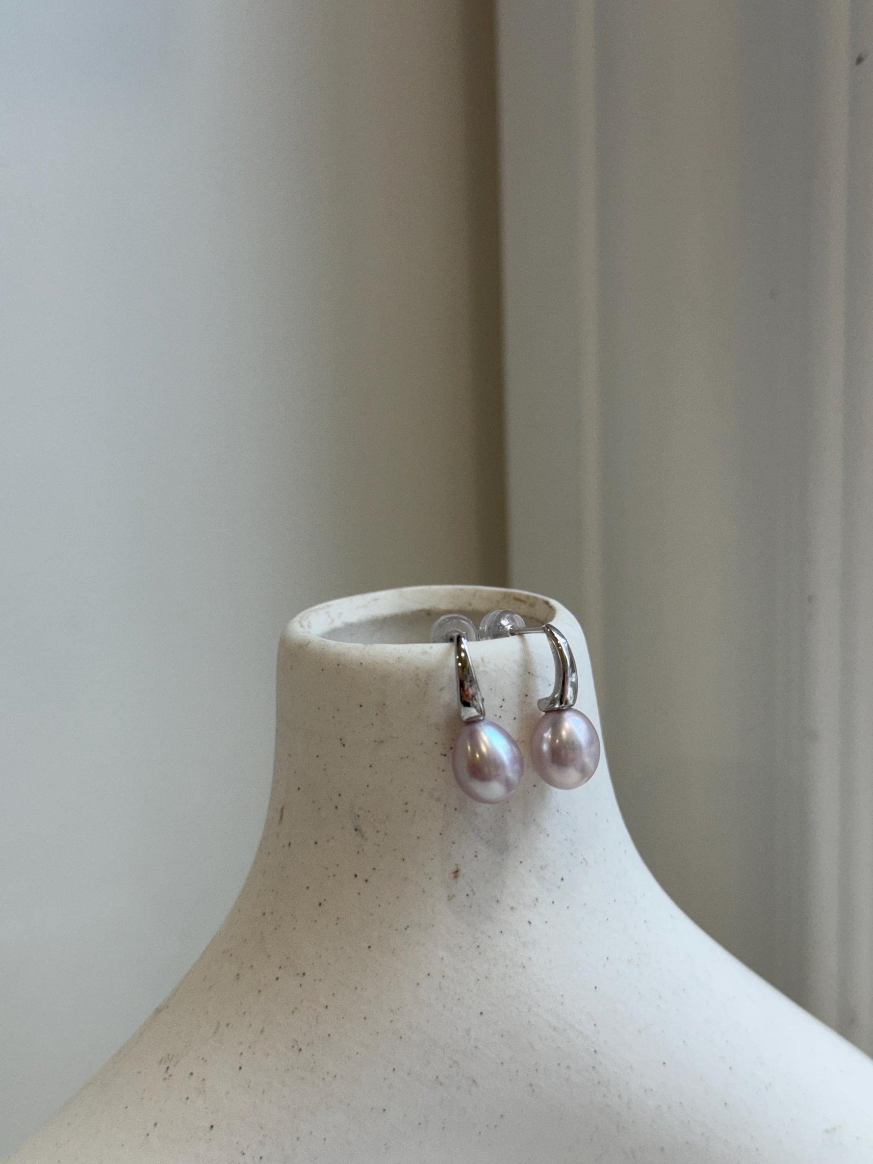 7.9mm Freshwater pearls Earrings: Extreme luster mirrored, Metallic rose lilac, 1.9cm high, S925 silver earrings.Pearl Jewelry Idea.