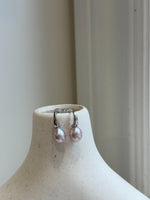 7.9mm Freshwater pearls Earrings: Extreme luster mirrored, Metallic rose lilac, 1.9cm high, S925 silver earrings.Pearl Jewelry Idea.
