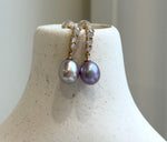 7.9mm Freshwater pearls Earrings: Extreme luster mirrored, Metallic rose lavender, 2.2cm high, S925 silver earrings.Pearl Jewelry Idea.