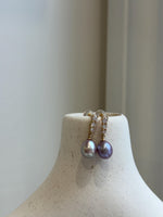 7.9mm Freshwater pearls Earrings: Extreme luster mirrored, Metallic rose lavender, 2.2cm high, S925 silver earrings.Pearl Jewelry Idea.